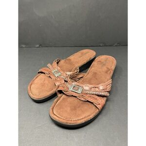 Minnetonka Sandals Womens Sz US 11 Leather Brown Slip On Slides